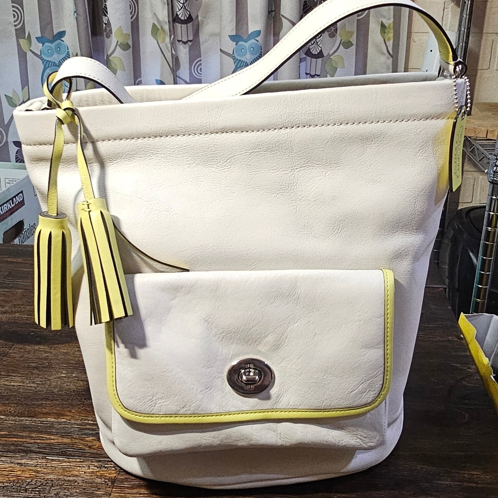Coach Y2K Archival White Leather Tote Bag with Citrine Trim, Tassels W/hang Tag